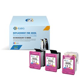 HP 302XL Color Pack de 3 Cartuchos de Tinta Remanufaturados - G&G