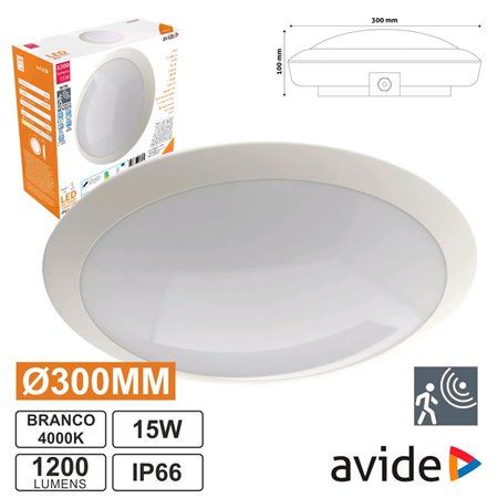 Painel Led Redondo Aplique 15W 300Mm 4000K 1200Lm Sens.Avide