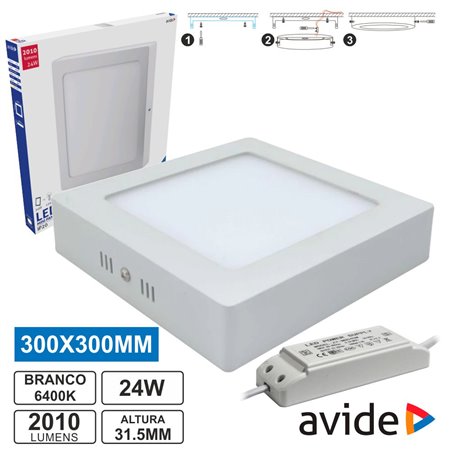 Painel Leds Quadrado Superfície 24W 300Mm 6400K 2010Lm Avide