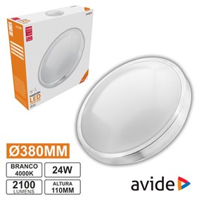 Aplique Led Redondo Teto 24W 380Mm 4000K 2100Lm Avide
