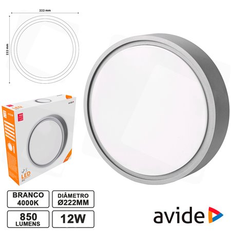 Painel Leds Redondo 12W 222Mm 4000K 850Lm Ip54 Avide
