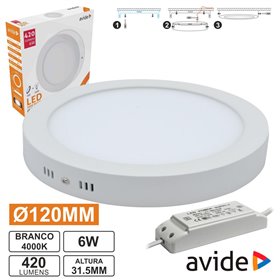 Painel Leds Redondo Superfície 6W 120Mm 4000K 420Lm Avide