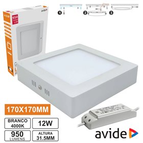 Painel Leds Quadrado Superfície 12W 170Mm 4000K 840Lm Avide