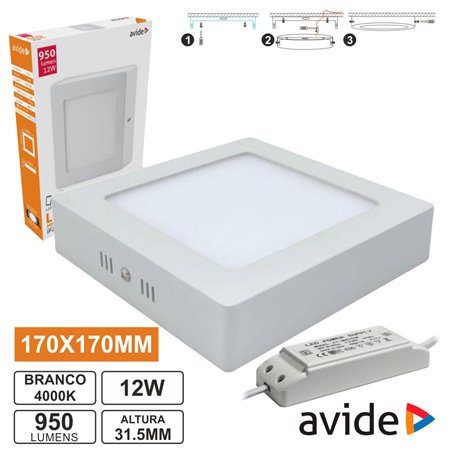 Painel Leds Quadrado Superfície 12W 170Mm 4000K 840Lm Avide