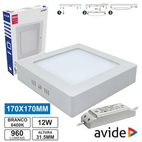 Painel Leds Quadrado Superfície 12W 170Mm 6400K 960Lm Avide