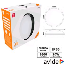 Painel Leds Redondo 20W 220Mm 4000K 1600Lm Ip65 Avide