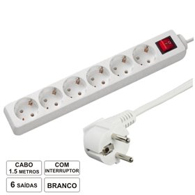 Tomada Elétrica C/ 6 Saídas Interruptor 1.5M