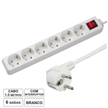Tomada Elétrica C/ 6 Saídas Interruptor 1.5M