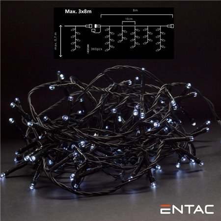 Grinalda 360 Leds 6400K Cortina 8M S/ Alimentador Entac