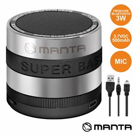 Coluna Bluetooth Portátil Metálica 3W Usb/Sd/Aux/Fm/Bat/Mic