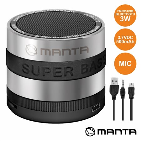Coluna Bluetooth Portátil Metálica 3W Usb/Sd/Aux/Fm/Bat/Mic