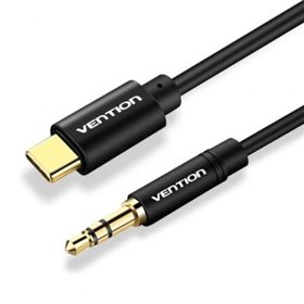 Cabo Conversor Audio Vention BGABF, USB Tipo-C Macho - Jack 3.5 Macho, 1m, Preto
