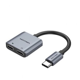 Conversor USB Tipo-C Vention BGZHA, USB Tipo-C Macho - 2x USB Tipo-C Fêmea (Audio e Carga)