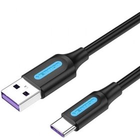 Cabo USB 2.0 Tipo-C Vention CORBD, USB Macho - USB Tipo-C Macho, Até 100W, 480Mbps, 50cm, Preto
