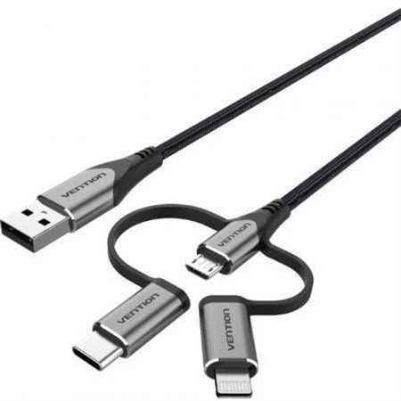 Cabo USB 2.0 Tipo-C Vention CQJHF, USB Macho, USB Tipo-C Macho - MicroUSB Macho - Lightning Macho, 480Mbps, 1m, Cinza