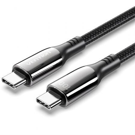 Cabo USB 2.0 Tipo-C 5A 100W Vention CTKBAV, USB Tipo-C Macho - USB Tipo-C Macho, Até 100W, 480Mbps, 1.2m, Preto