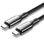 Cabo USB 2.0 Tipo-C 5A 100W Vention CTKBAV, USB Tipo-C Macho - USB Tipo-C Macho, Até 100W, 480Mbps, 1.2m, Preto