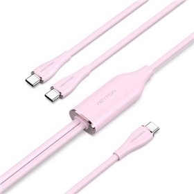 Cabo USB Tipo-C Vention CTMPG, USB Tipo-C Macho - 2 x USB Tipo-C Macho, Até 100W, 480Mbps, 1.5m, Rosa
