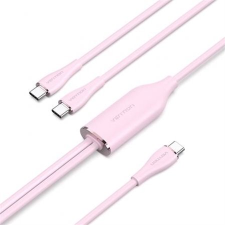 Cabo USB Tipo-C Vention CTMPG, USB Tipo-C Macho - 2 x USB Tipo-C Macho, Até 100W, 480Mbps, 1.5m, Rosa