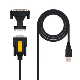 Conversor Nanocable USB para Serial para Impressoras - Tipo A/M-RS232 DB9/M DB25/M - 1,8 m - Cor Preta