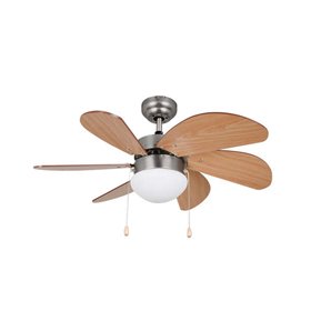 Ventilador de teto Orbegozo CP 15075 N - com ventilador de teto embutido - Design de níquel e madeira - 3 velocidades reversívei