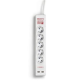 Salicru Power Strip SPS SAFE 5+ Protetores Elétricos Ativos de Última Geração - 5 Tomadas Schuko - Cor Branca