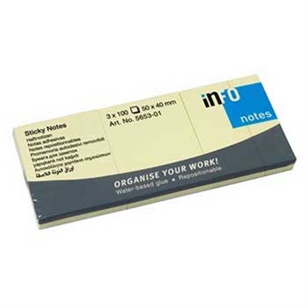 Bloco Notas Aderentes 50x40mm Amarelo 100 Folhas 3un