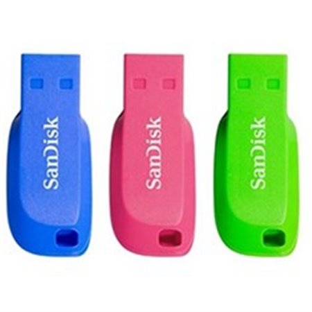 sandisk 32gb cruzador blade pack 3 usb 2.0 memoria azul - verde - rosa