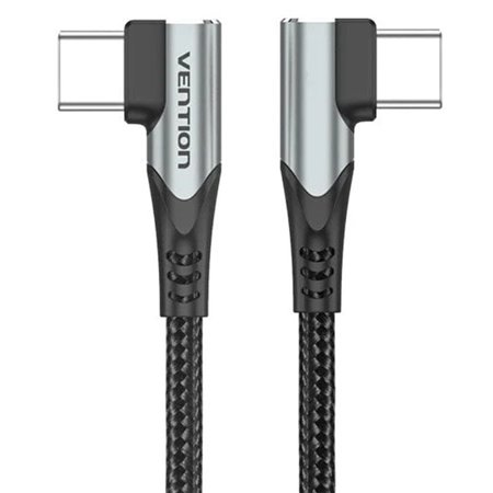 Cabo USB 2.0 Tipo-C 90º Vention TANHD, USB Tipo-C Macho - USB Tipo-C Macho, Até 100W, 480Mbps, 50cm, Cinza