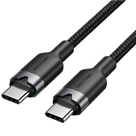 Cabo USB 2.0 Tipo-C 3A Vention TRDBF, USB Tipo-C Macho - USB Tipo-C Macho, Até 60W, 480Mbps, 1m, Preto