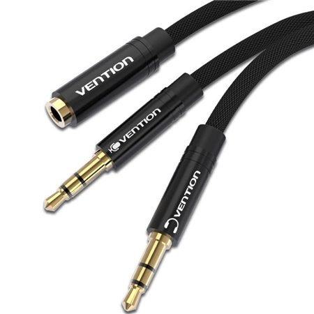 Cabo Stereo Vention BBLBF, 2x Jack 3.5 Macho - Jack 3.5 Fêmea, 1m, Preto