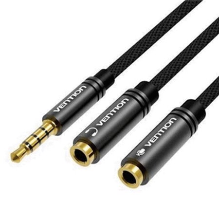 Cabo Stereo Vention BBWBY, Jack 3.5 Macho - 2x Jack 3.5 Fêmea, 30cm, Preto