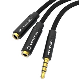 Cabo Stereo Vention BBMBY, Jack 3.5 Macho - 2x Jack 2.5 Fêmea, 30cm, Preto