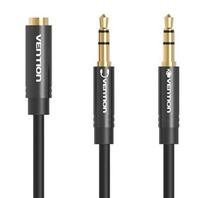 Cabo Stereo Vention BBOBY, 2x Jack 3.5 Macho - Jack 3.5 Fêmea, 30cm, Preto
