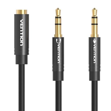 Cabo Stereo Vention BBOBY, 2x Jack 3.5 Macho - Jack 3.5 Fêmea, 30cm, Preto