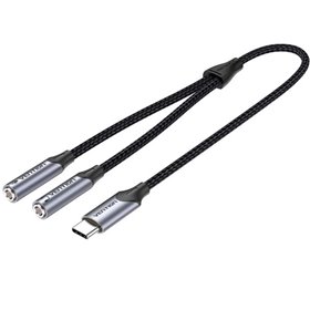 Cabo Conversor USB Tipo-C Vention BGNHY, USB Tipo-C Macho - 2x Jack 3.5 Fêmea, 30cm, Cinza