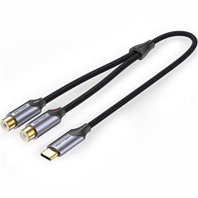 Cabo Conversor Vention BGVHD, 2x RCA Fêmea - USB Tipo-C Macho, 50cm, Cinza