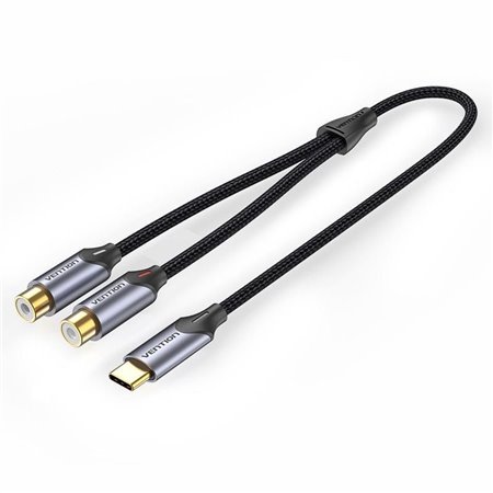 Cabo Conversor Vention BGVHG, 2x RCA Fêmea - USB Tipo-C Macho, 1.5m, Cinza
