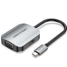 Conversor Vention TDIHB, USB Tipo-C Macho, VGA Fêmea - HDMI Fêmea, 15cm, Plata