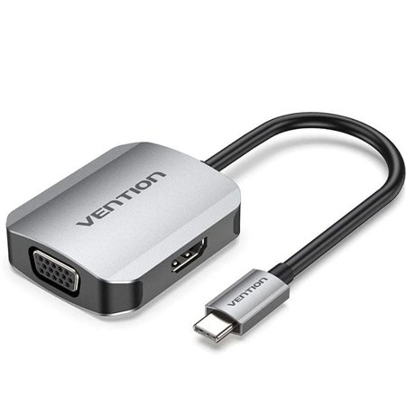 Conversor Vention TDIHB, USB Tipo-C Macho, VGA Fêmea - HDMI Fêmea, 15cm, Plata