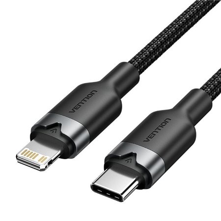 Cabo USB Tipo-C Lightning Vention LALBF, USB Tipo-C Macho - Lightning Macho, 27W, 480Mbps, 1m, Preto