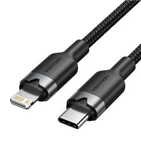 Cabo USB Tipo-C Lightning Vention LALBH, USB Tipo-C Macho - Lightning Macho, 27W, 480Mbps, 2m, Preto