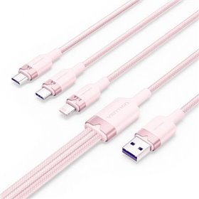 Cabo USB 2.0 Lightning Vention CTPPG, USB Macho, USB Tipo-C Macho - MicroUSB Macho - Lightning Macho, 1.5m, Rosa