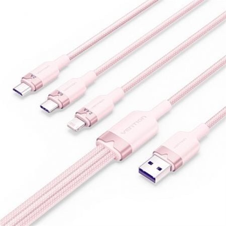 Cabo USB 2.0 Lightning Vention CTPPG, USB Macho, USB Tipo-C Macho - MicroUSB Macho - Lightning Macho, 1.5m, Rosa