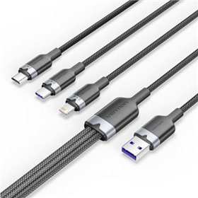 Cabo USB 2.0 Lightning Vention CTRBG, USB Macho, USB Tipo-C Macho - MicroUSB Macho - Lightning Macho, 1.5m, Preto