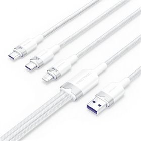 Cabo USB 2.0 Lightning Vention CTPWG, USB Macho, USB Tipo-C Macho - MicroUSB Macho - Lightning Macho, 1.5m, Branco