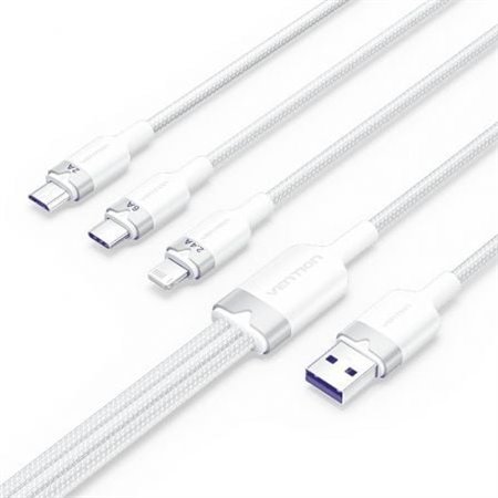 Cabo USB 2.0 Lightning Vention CTPWG, USB Macho, USB Tipo-C Macho - MicroUSB Macho - Lightning Macho, 1.5m, Branco