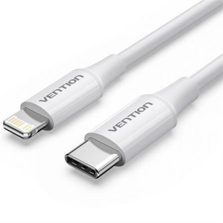 Cabo USB 2.0 Tipo-C Lightning Vention LAJWF, USB Tipo-C Macho - Lightning Macho, Até 27W, 480Mbps, 1m, Branco