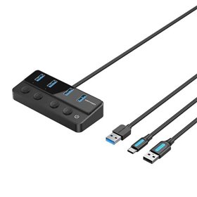 Hub USB 3.0 Vention CHWBF, 4xUSB, 1xUSB Tipo-C PD, Inclui cabo de carregamento USB Macho - USB Tipo-C Macho