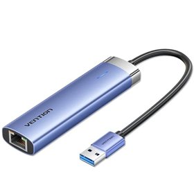 Hub USB 3.0 Vention TGFSB, 3xUSB, 1xRJ45, 1xUSB Tipo-C PD